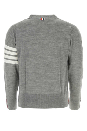 THOM BROWNE Classic Grey Wool Cardigan for Men