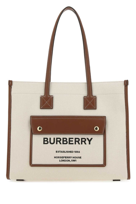 BURBERRY Ivory Canvas Freya Shopping Handbag - 33 cm Width