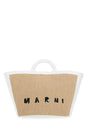 MARNI Large Two-tone Leather and Raffia Summer Handbag