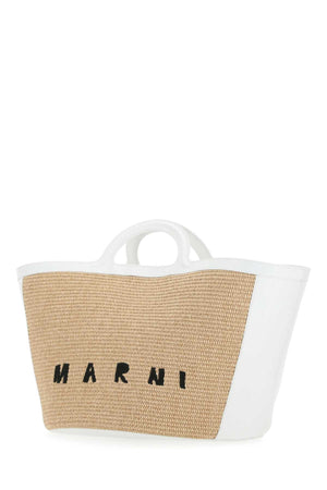 MARNI Large Two-tone Leather and Raffia Summer Handbag