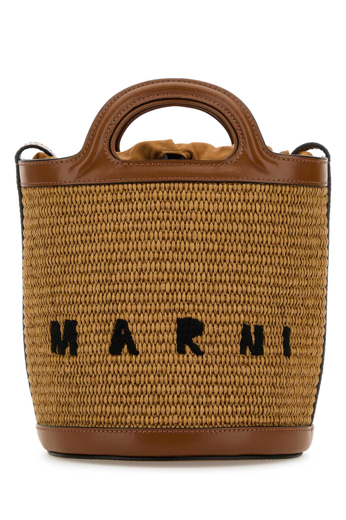 MARNI Two-Tone Leather and Raffia Mini Tropicalia Bucket Handbag