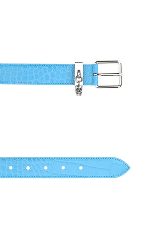 ALEXANDER MCQUEEN Light Blue Leather Skull Belt - 3 cm Height