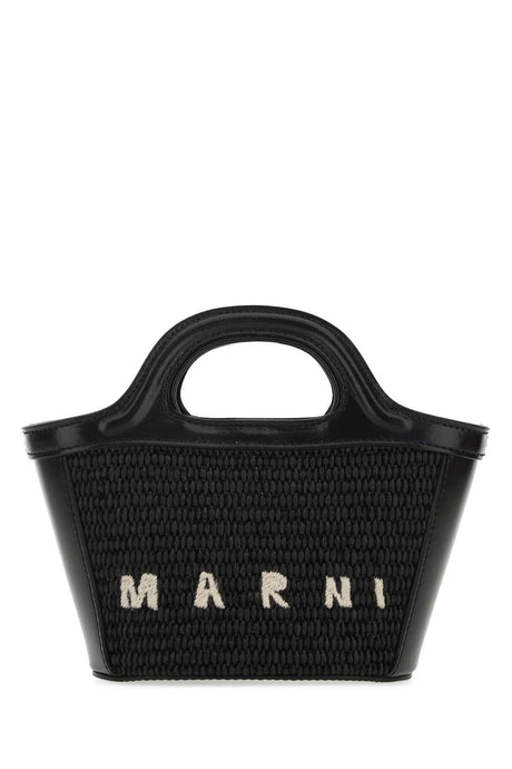 MARNI Mini Black Leather and Straw Micro Tropicalia Summer Handbag