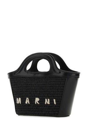 MARNI Mini Black Leather and Straw Micro Tropicalia Summer Handbag