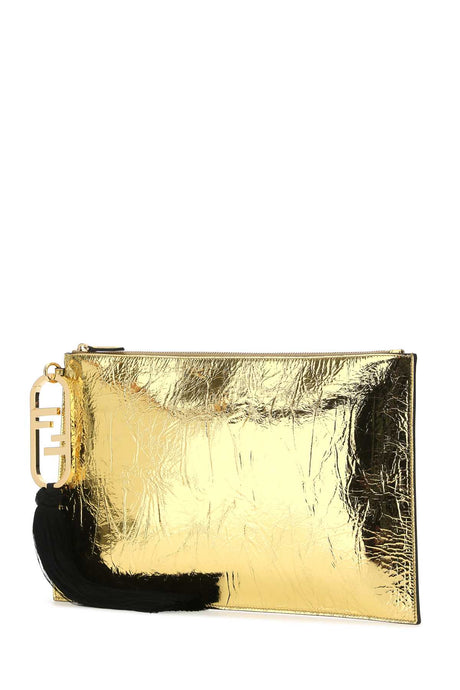 FENDI Mini Leather Clutch in Gold