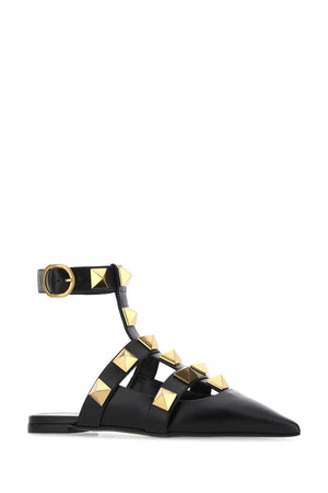 VALENTINO GARAVANI Chic Black Leather Roman Stud Ballerinas