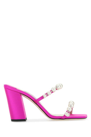 JIMMY CHOO Fuchsia Satin Amara 85 Flat Sandals