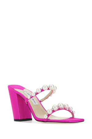 JIMMY CHOO Fuchsia Satin Amara 85 Flat Sandals