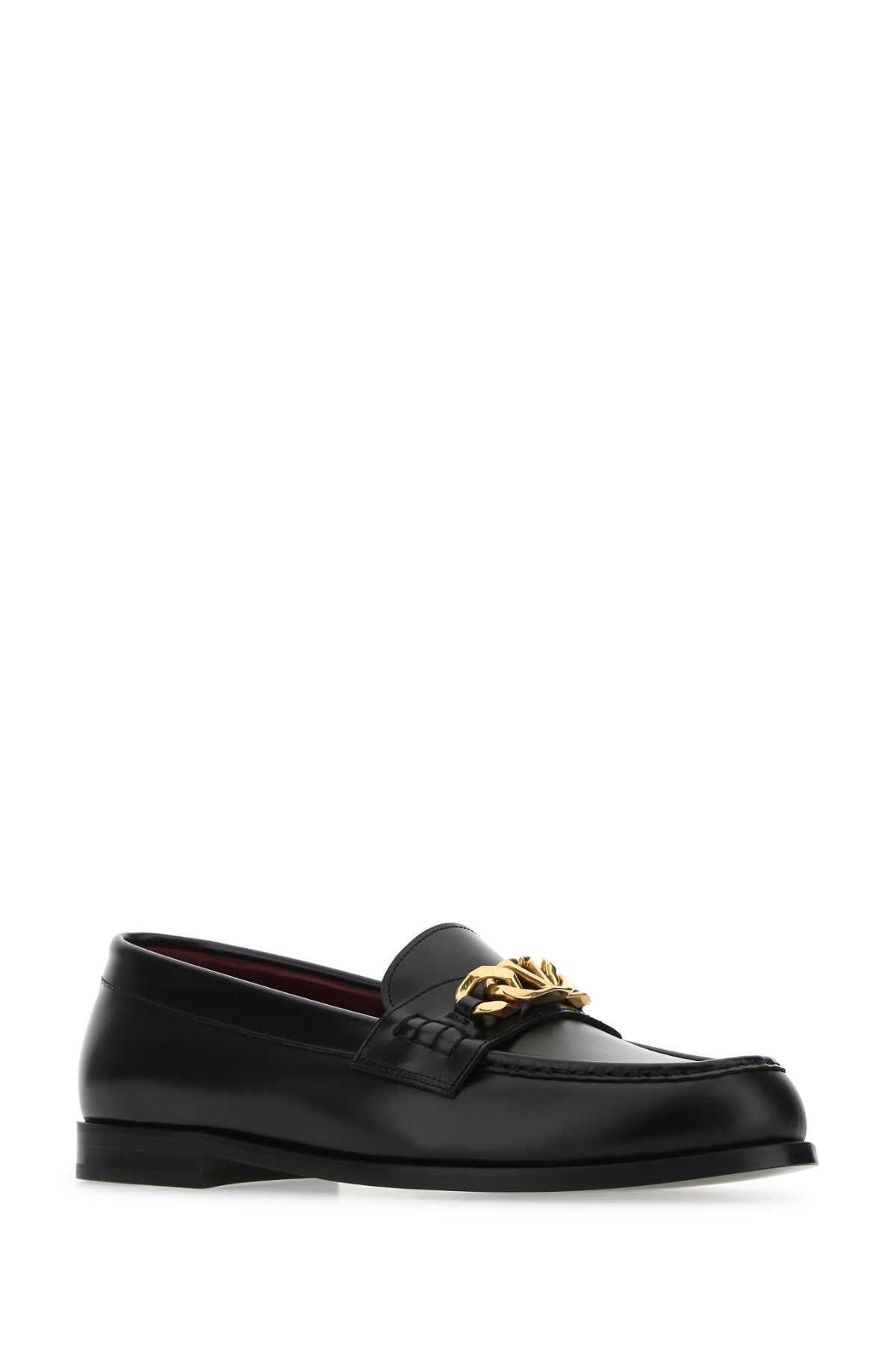 VALENTINO GARAVANI Classic Black Leather VLogo Chain Loafers for Men