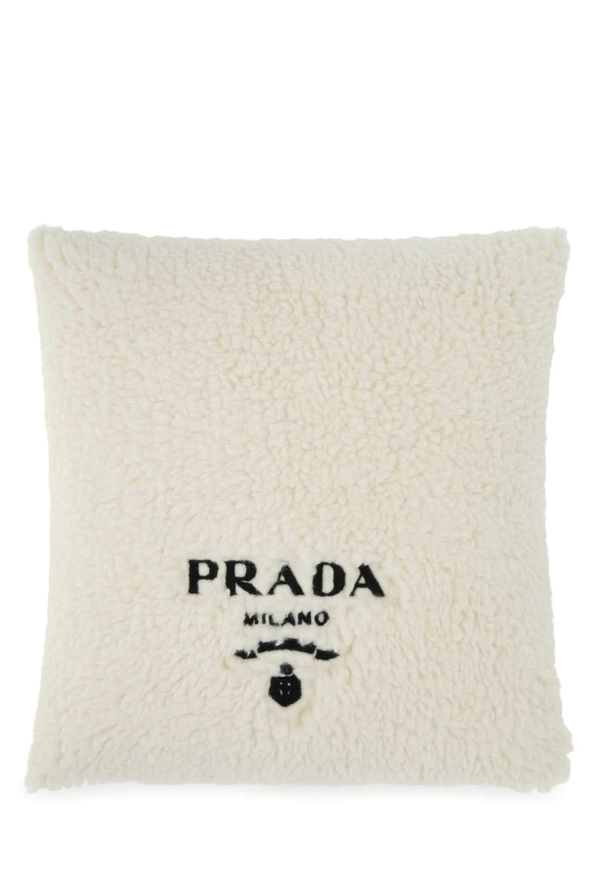 PRADA Eco-Friendly Mini Ivory Faux Fur Pillow