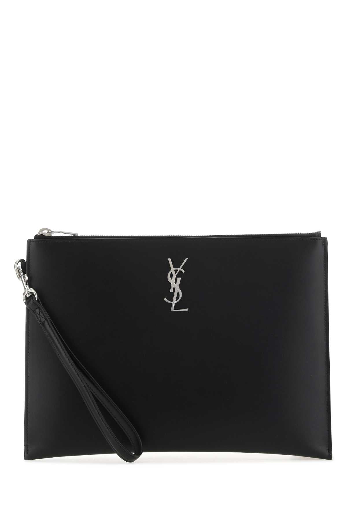 SAINT LAURENT Stylish Black Leather Clutch - 29cm x 21cm x 3cm