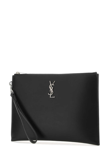 SAINT LAURENT Stylish Black Leather Clutch - 29cm x 21cm x 3cm