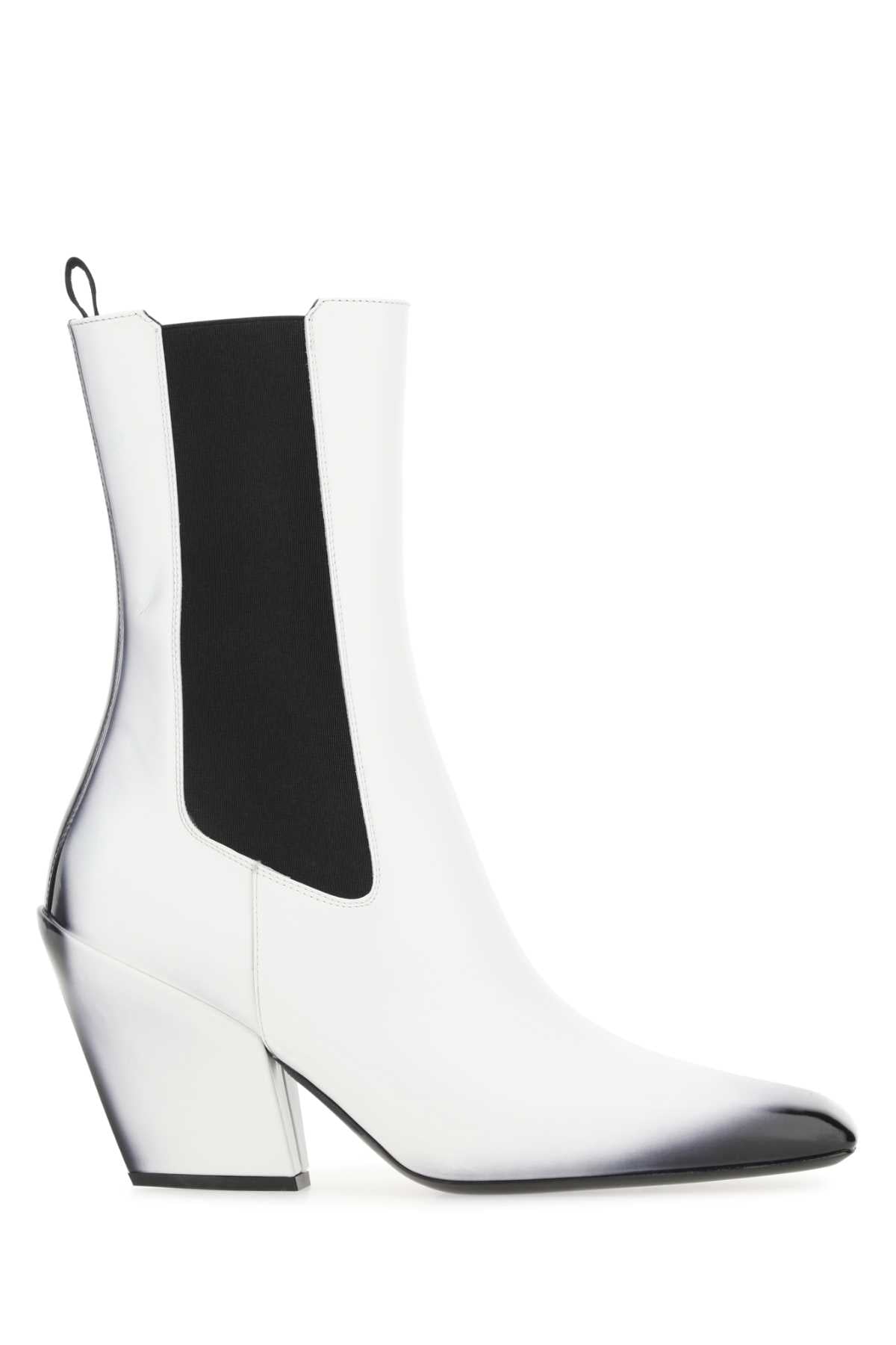 PRADA Elegant White Leather Ankle Boots with 10 cm Heel Height