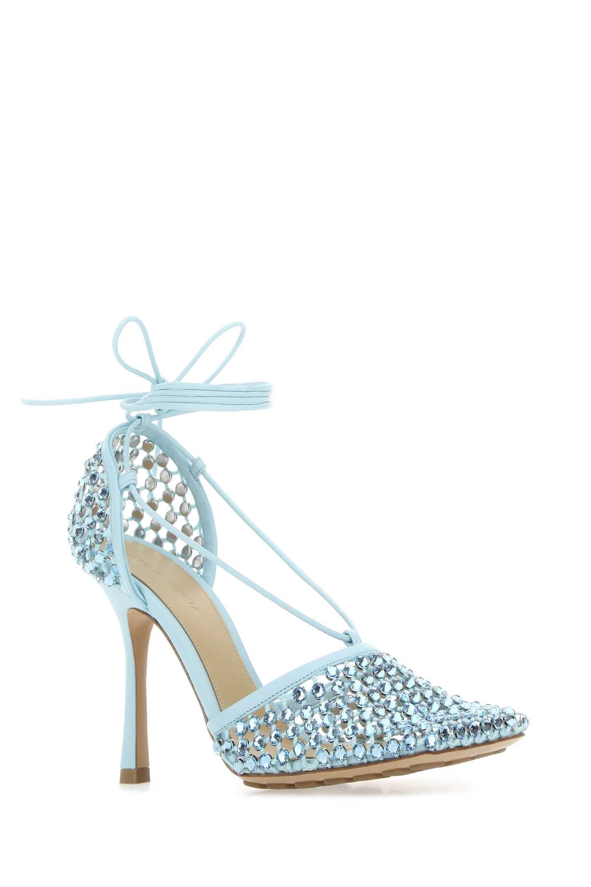 BOTTEGA VENETA Pastel Light-Blue Mesh Stretch Sandals with 9 cm Heel Height