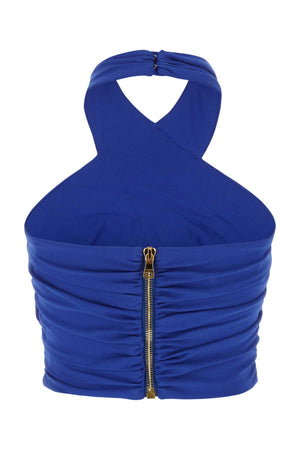 BALMAIN Electric Blue Stretch Viscose Blend Mini Top