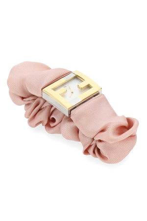 FENDI Chic Mini Stainless Steel and Pink Nylon Baguette Watch