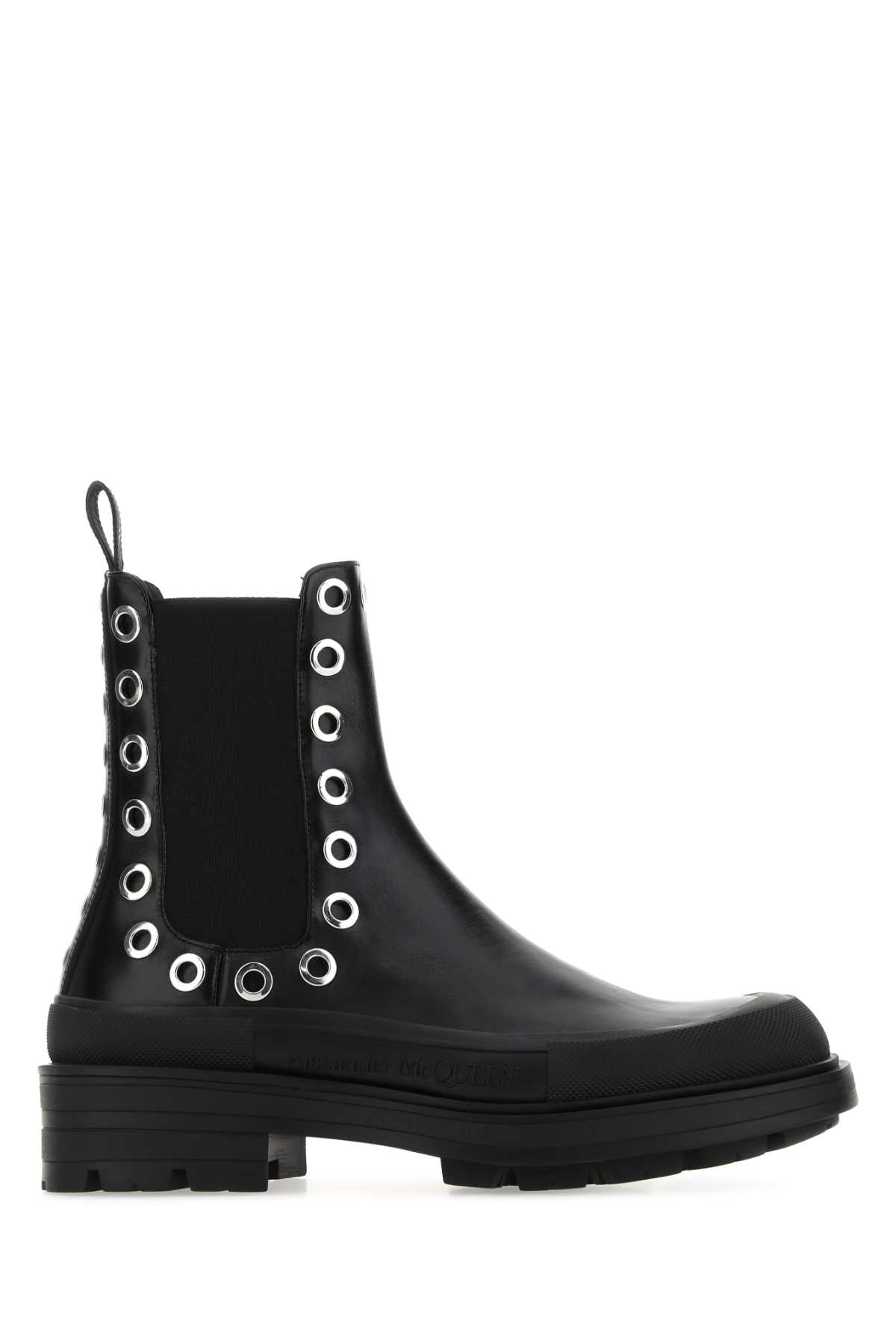 ALEXANDER MCQUEEN Black Leather Boxcar Ankle Boots