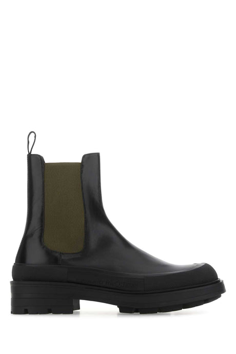 ALEXANDER MCQUEEN Black Leather Boxcar Ankle Boots