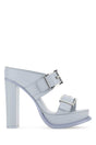 ALEXANDER MCQUEEN Elevated Light-Blue Leather Sandals with 12 cm Heel