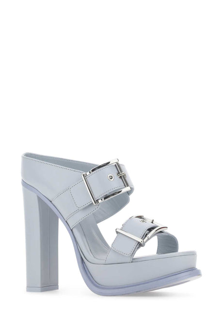 ALEXANDER MCQUEEN Elevated Light-Blue Leather Sandals with 12 cm Heel