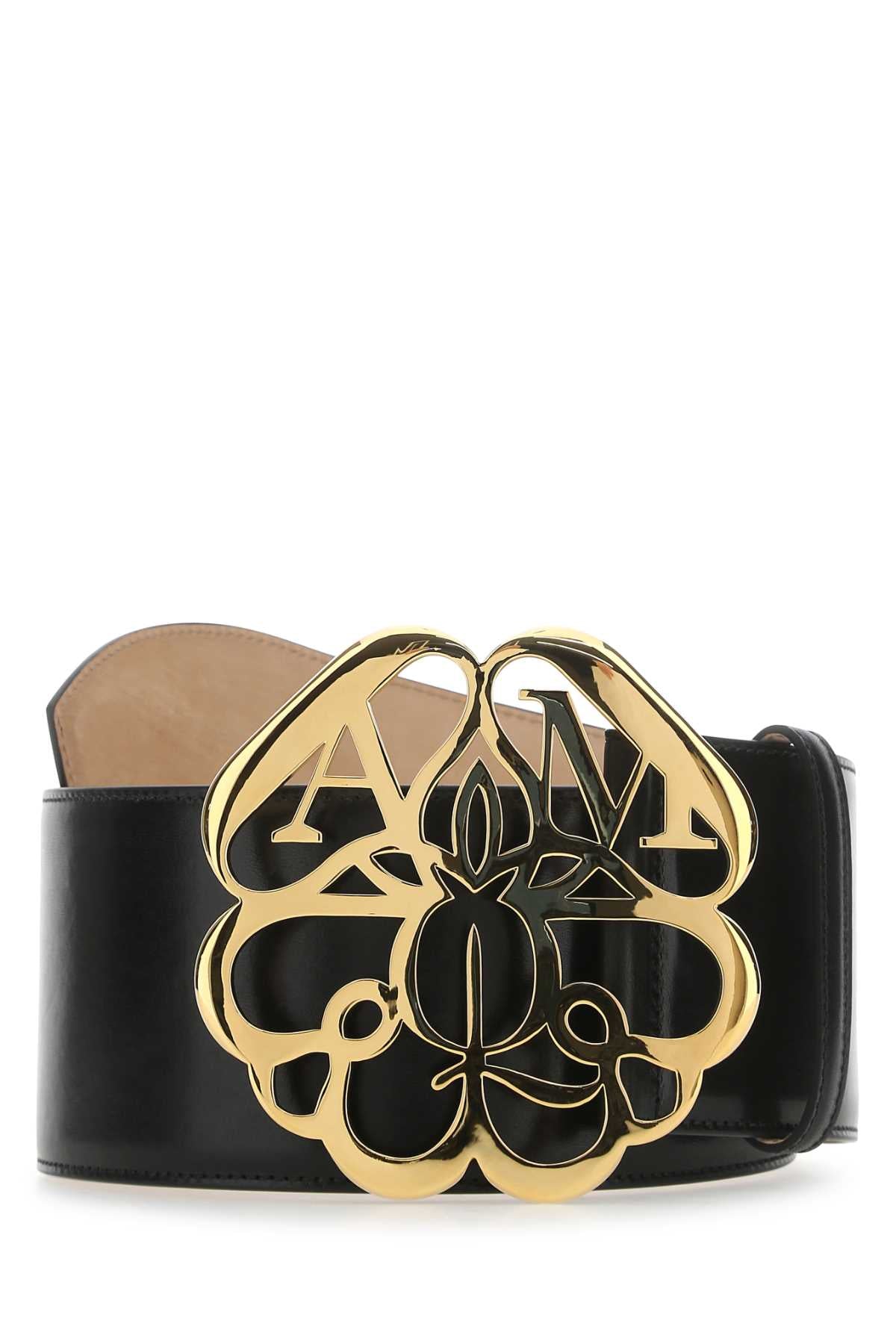 ALEXANDER MCQUEEN Elegant Black Leather Belt - 8 cm Height