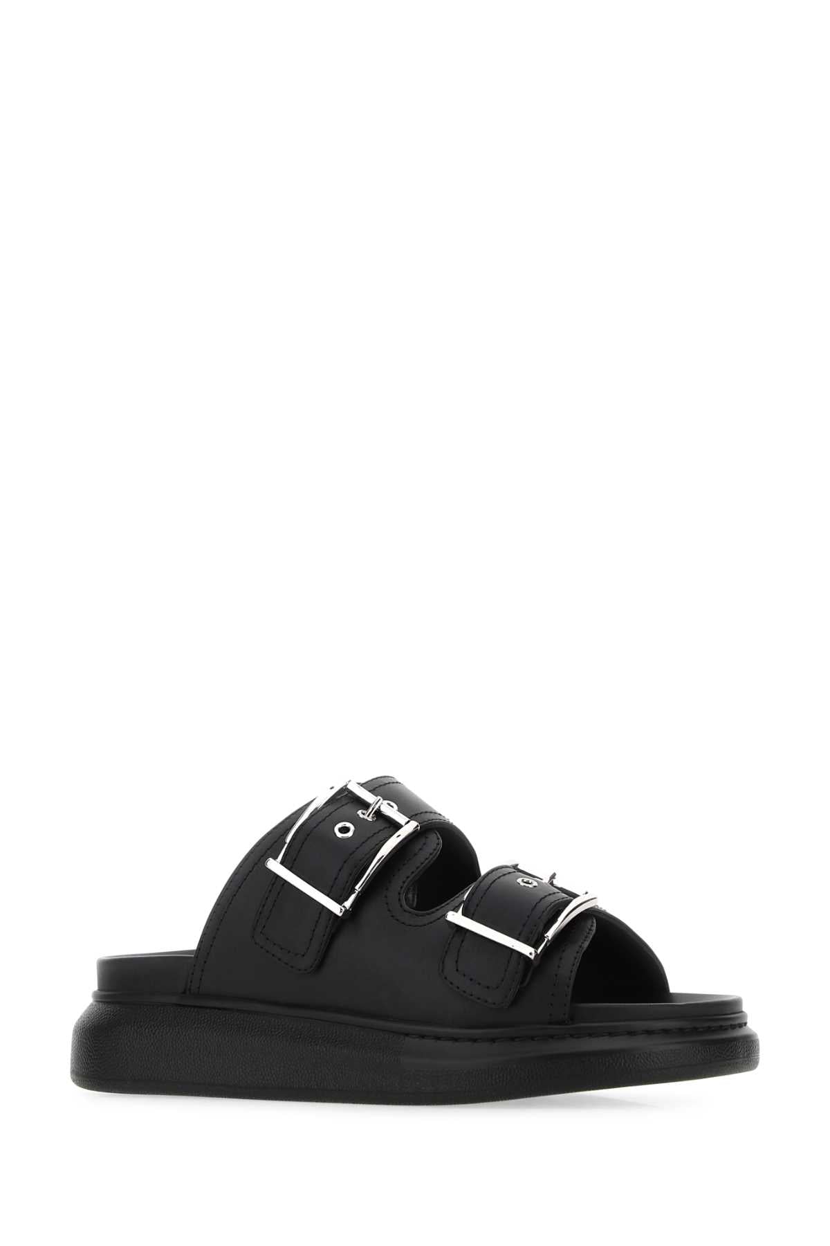 ALEXANDER MCQUEEN Elegant Black Leather Slippers for Women