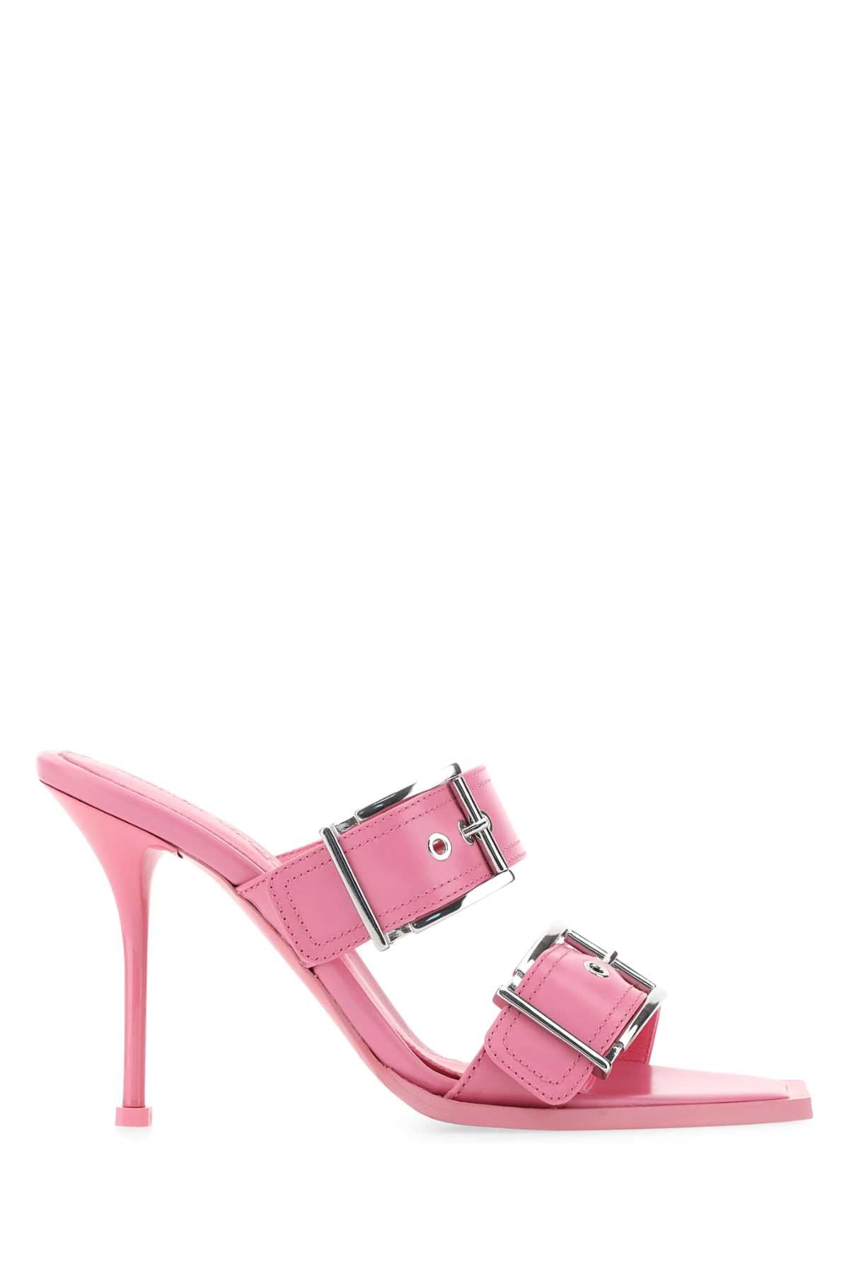 ALEXANDER MCQUEEN Elegant Pink Leather Flat Sandals with 10 cm Heel