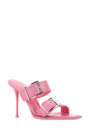 ALEXANDER MCQUEEN Elegant Pink Leather Flat Sandals with 10 cm Heel