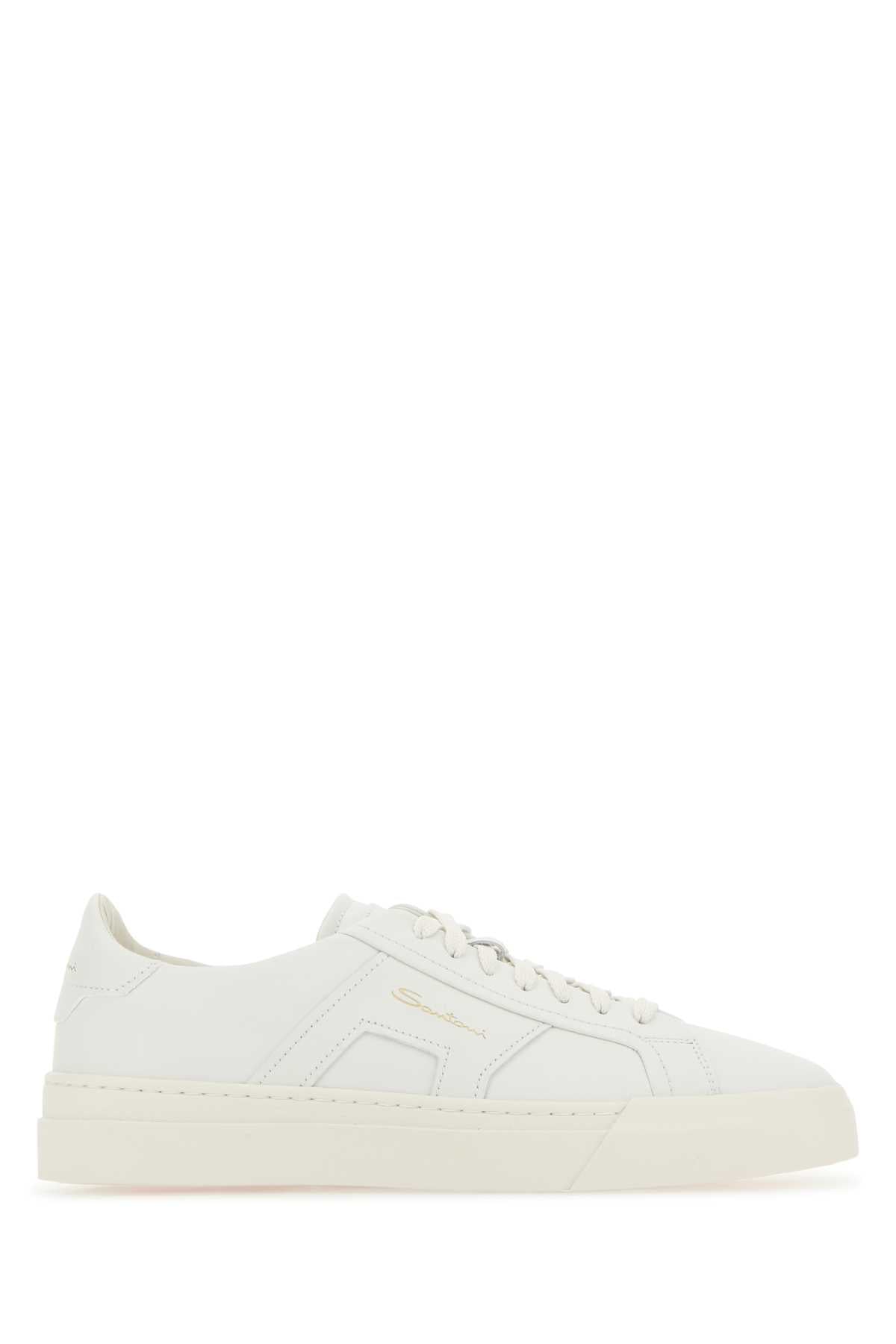 SANTONI Men's Premium White Leather Sneakers