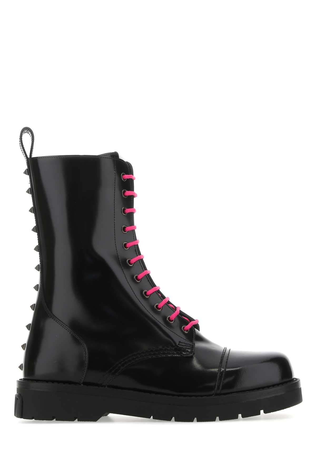 VALENTINO GARAVANI Black Leather Combat Boots for Men