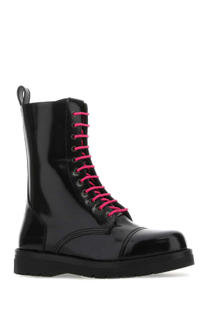 VALENTINO GARAVANI Black Leather Combat Boots for Men