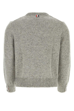 THOM BROWNE Melange Grey Wool Blend Sweater for Men