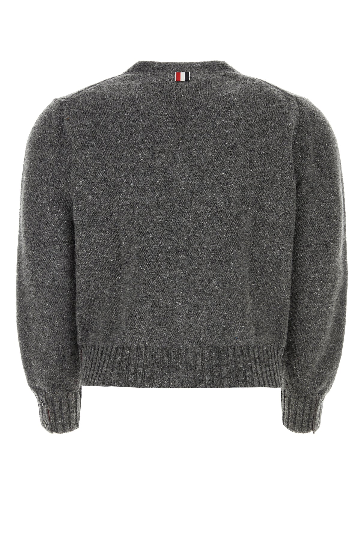 THOM BROWNE Melange Dark Grey Wool Blend Cardigan