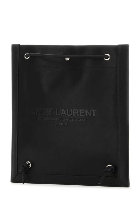 SAINT LAURENT Men's Black Leather Crossbody Handbag - 27 cm x 30 cm