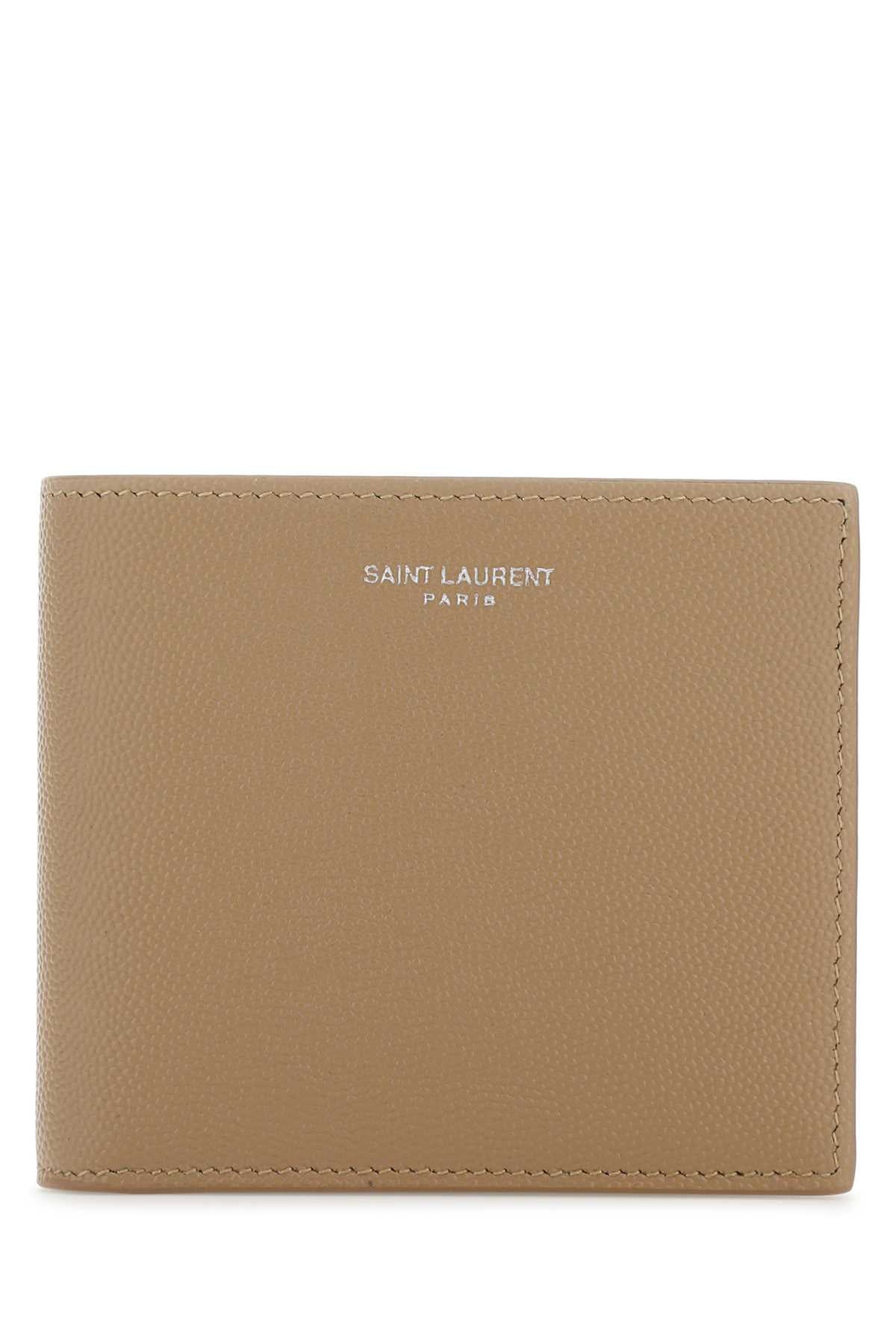 SAINT LAURENT Mini Leather Wallet - Elegant Beige - 11 cm x 9.5 cm