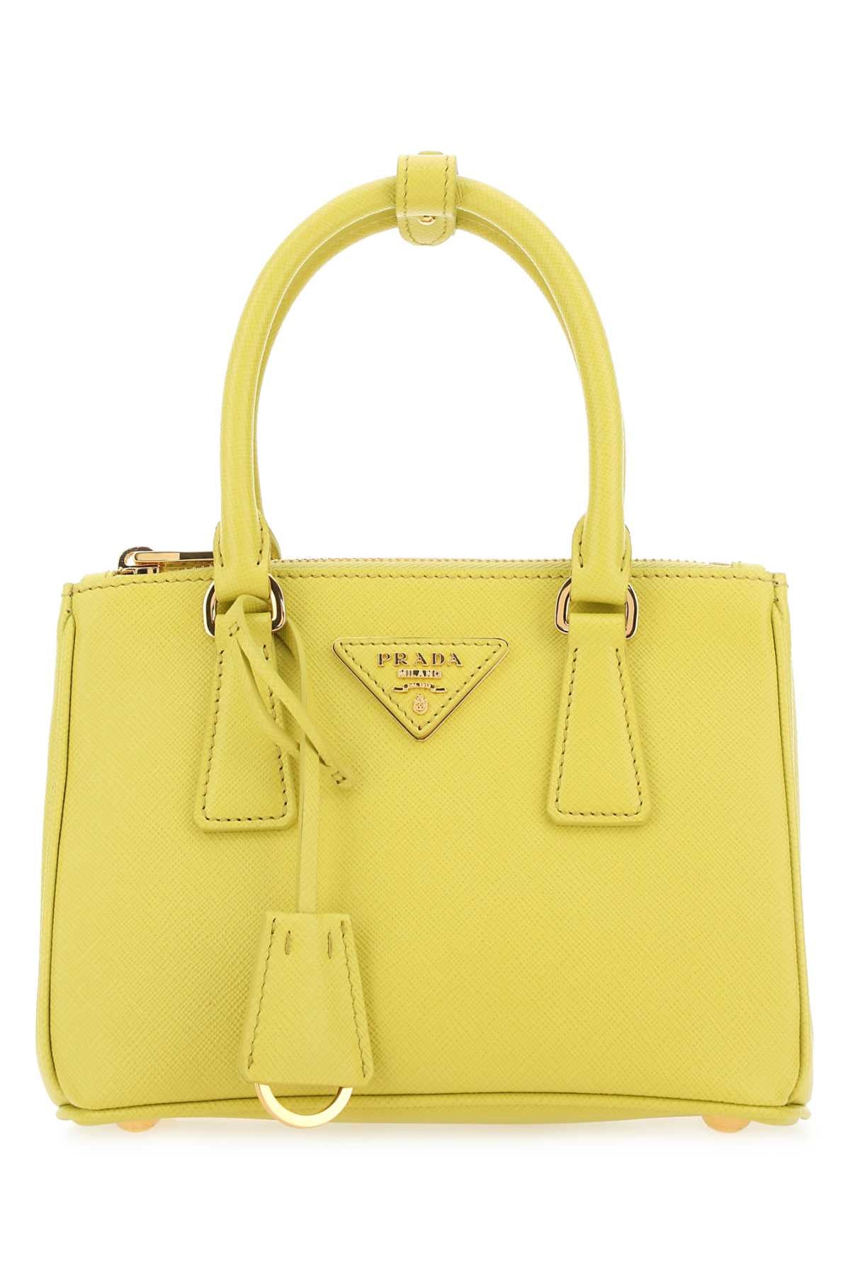 PRADA Mini Leather Handbag - Stylish Yellow with Golden Accents