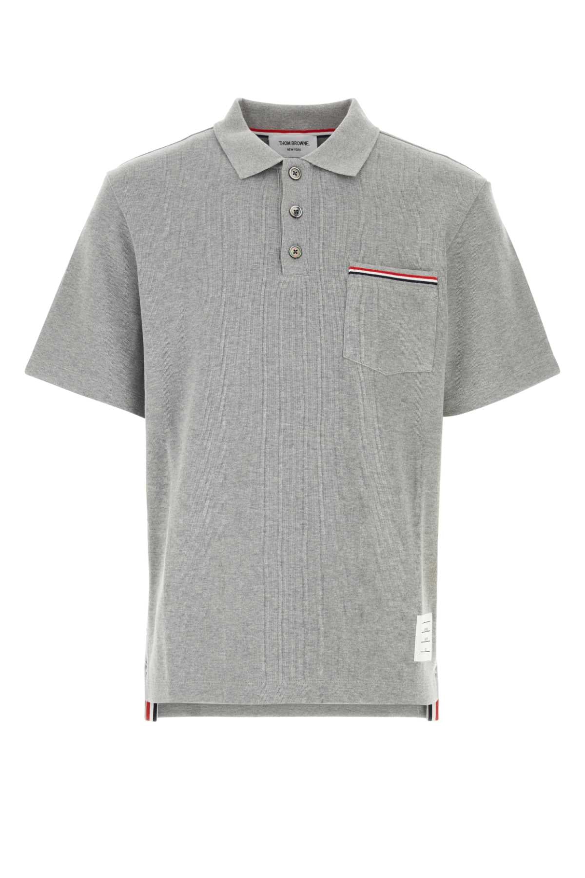 THOM BROWNE Classic Grey Cotton Polo Shirt