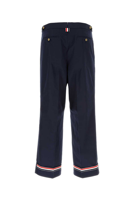 THOM BROWNE Navy Blue Polyester Blend Pants for Men