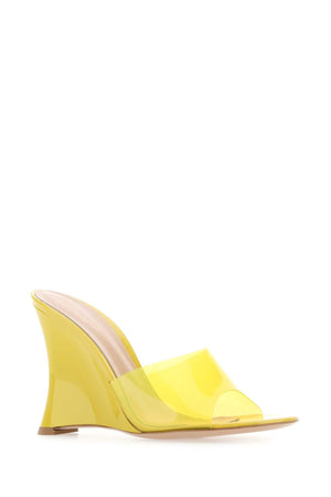 GIANVITO ROSSI Chic Yellow PVC Flats with 10cm Wedge Height