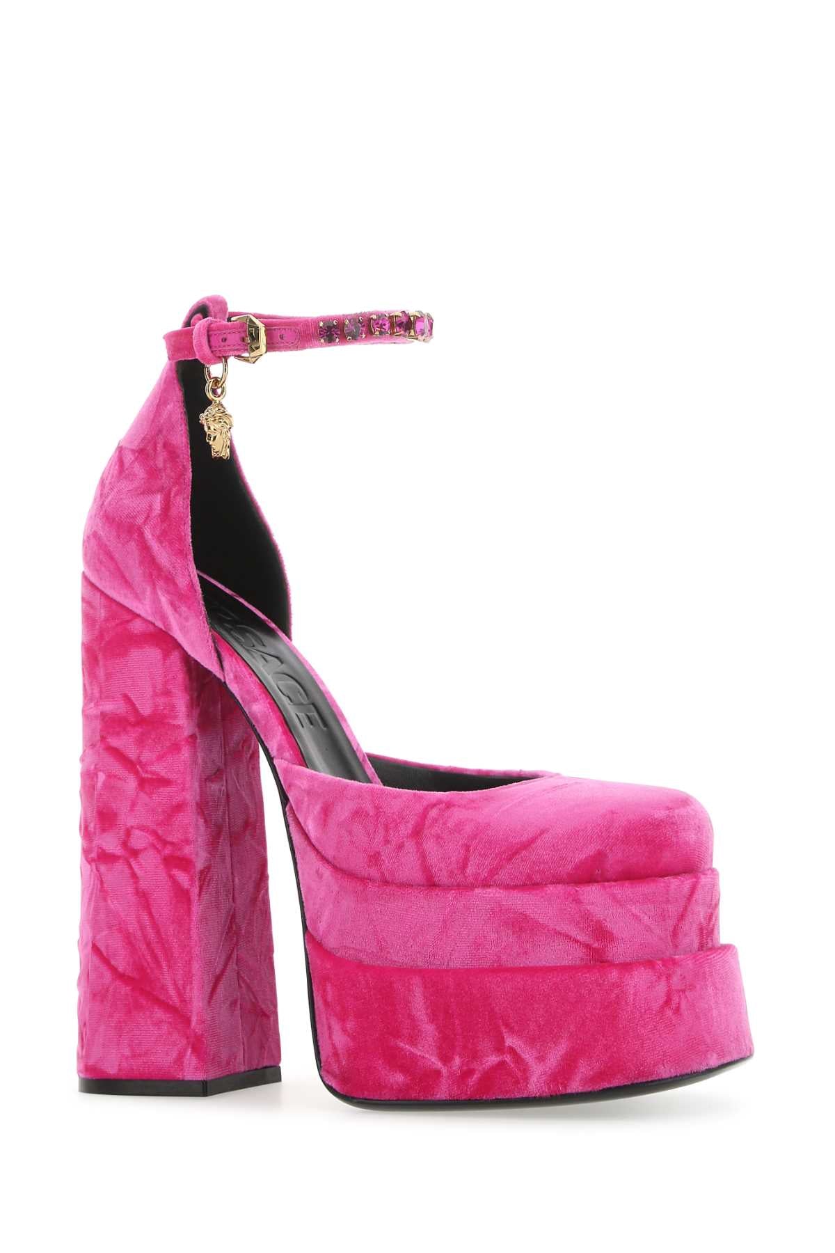 VERSACE Fuchsia Velvet Medusa Aevitas Pumps - 16 cm Heel