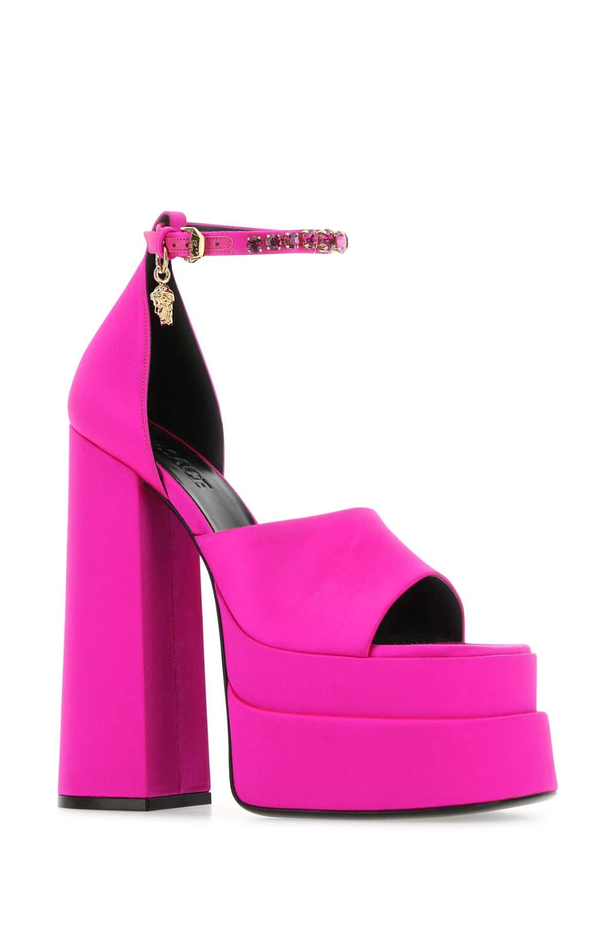 VERSACE Fuchsia Satin Medusa Aevitas Sandals - 16 cm Heel Height