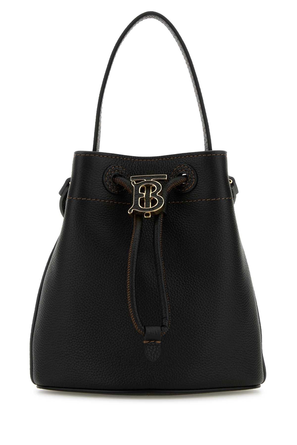 BURBERRY Mini Black Leather Bucket Handbag