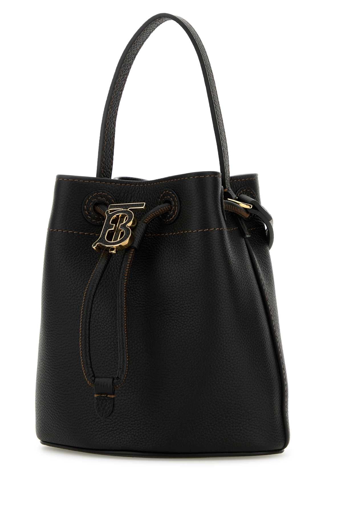 BURBERRY Mini Black Leather Bucket Handbag