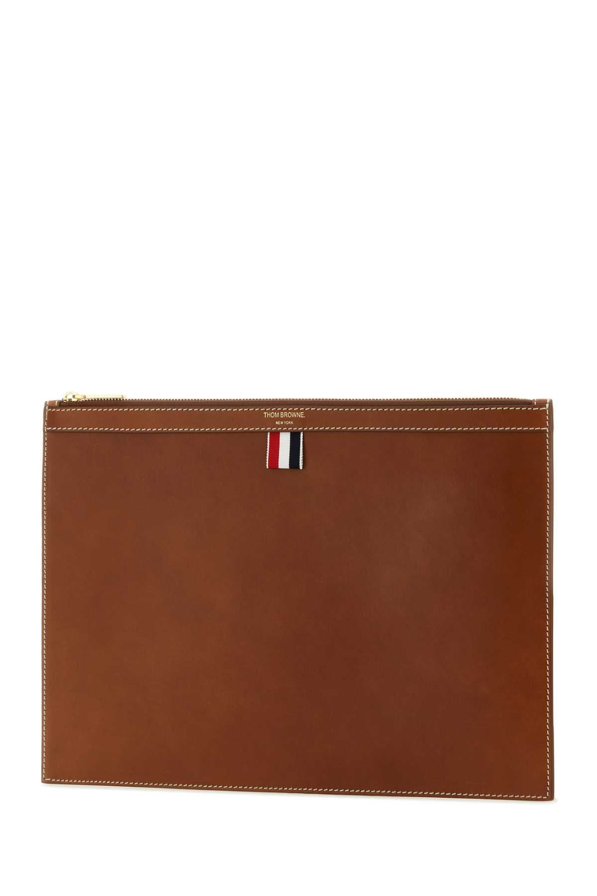 THOM BROWNE Brown Leather Document Case - 36x26 cm