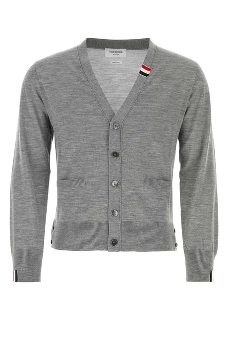 THOM BROWNE Sophisticated Grey Wool Blend Cardigan for Men