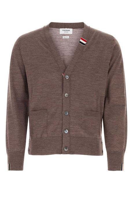 THOM BROWNE Melange Dove Grey Wool Blend Cardigan