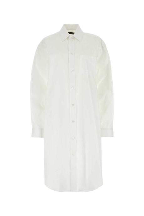 BALENCIAGA Chic White Poplin Shirt Dress