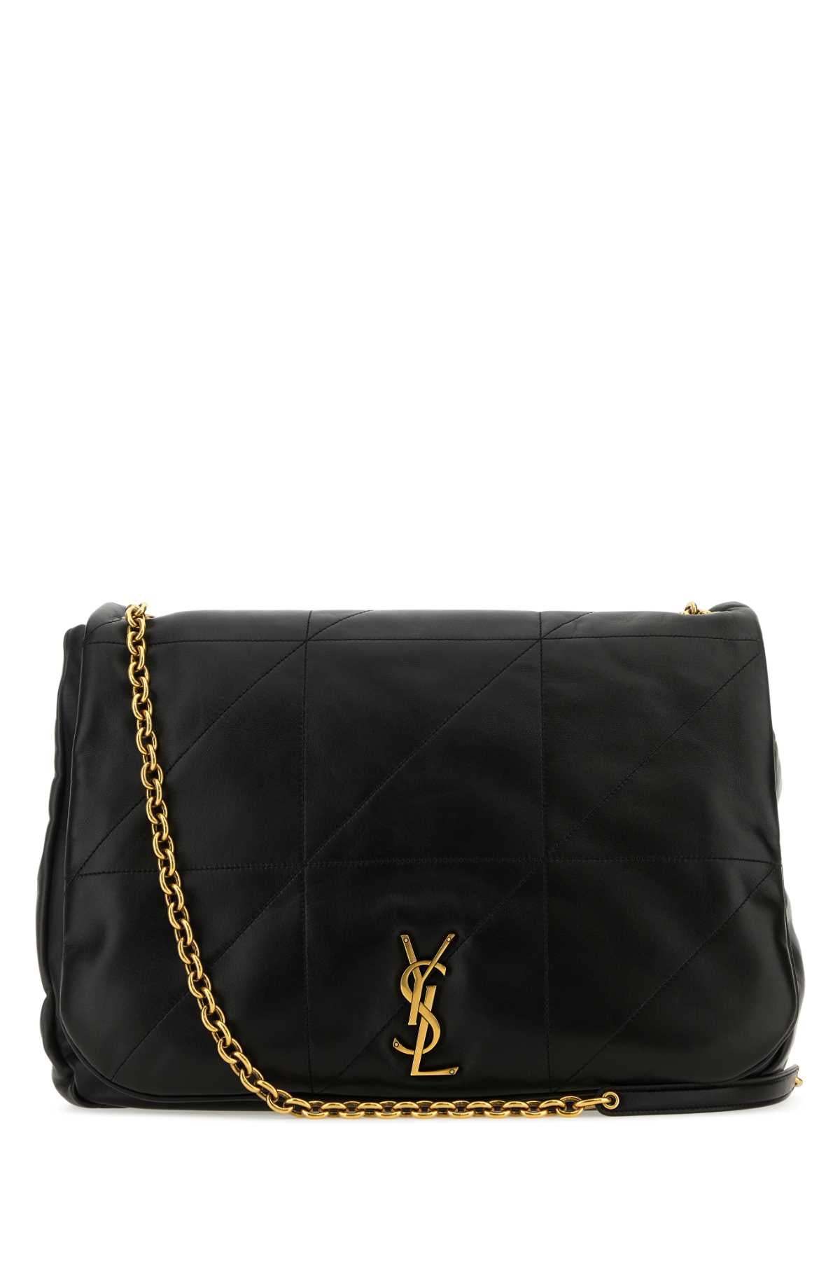 SAINT LAURENT Elegant Black Nappa Leather Shoulder Handbag 43cm