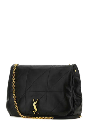 SAINT LAURENT Elegant Black Nappa Leather Shoulder Handbag 43cm