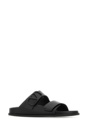 VALENTINO GARAVANI Classic Black Leather VLogo Slippers for Men